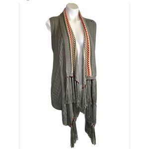 Absolutely Creative Worldwide Cardigan Sweater Vest Small Women's Gray Fringe